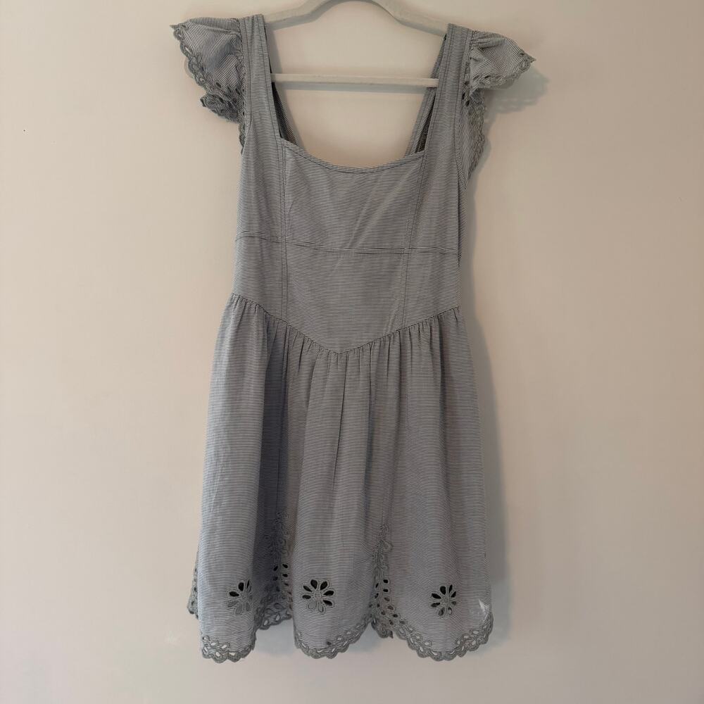 American Eagle Outfitters Striped Eyelet Floral Detail Cap Sleeve Dress Sz Small